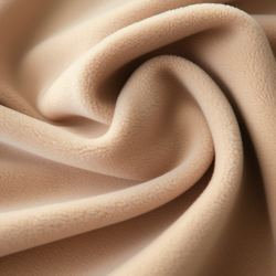 A close-up of organic cotton fleece fabric, emphasizing the warm neutrals.