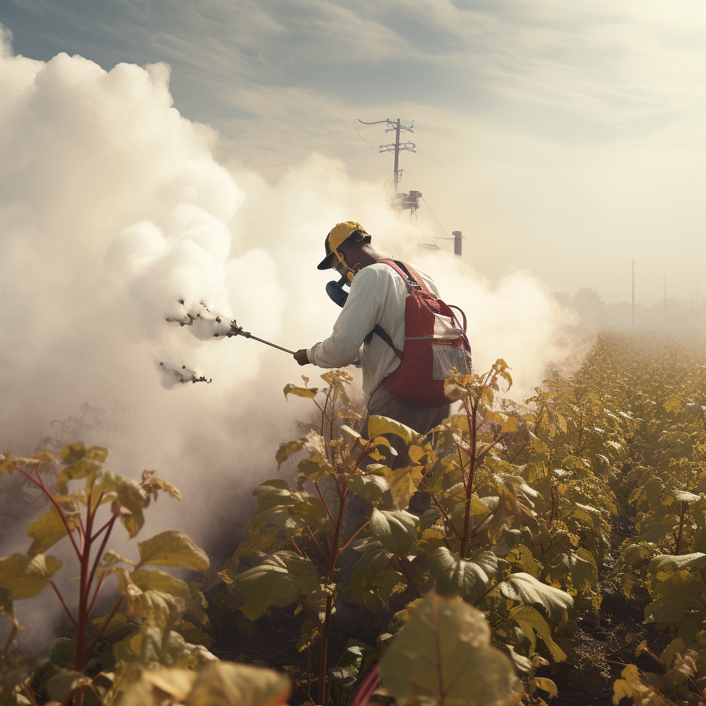 Pesticides being sprayed on cotton plants