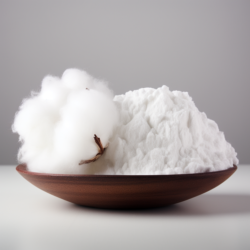 Side by side comparison of raw organic cotton and regular cotton, set against a pure white background.