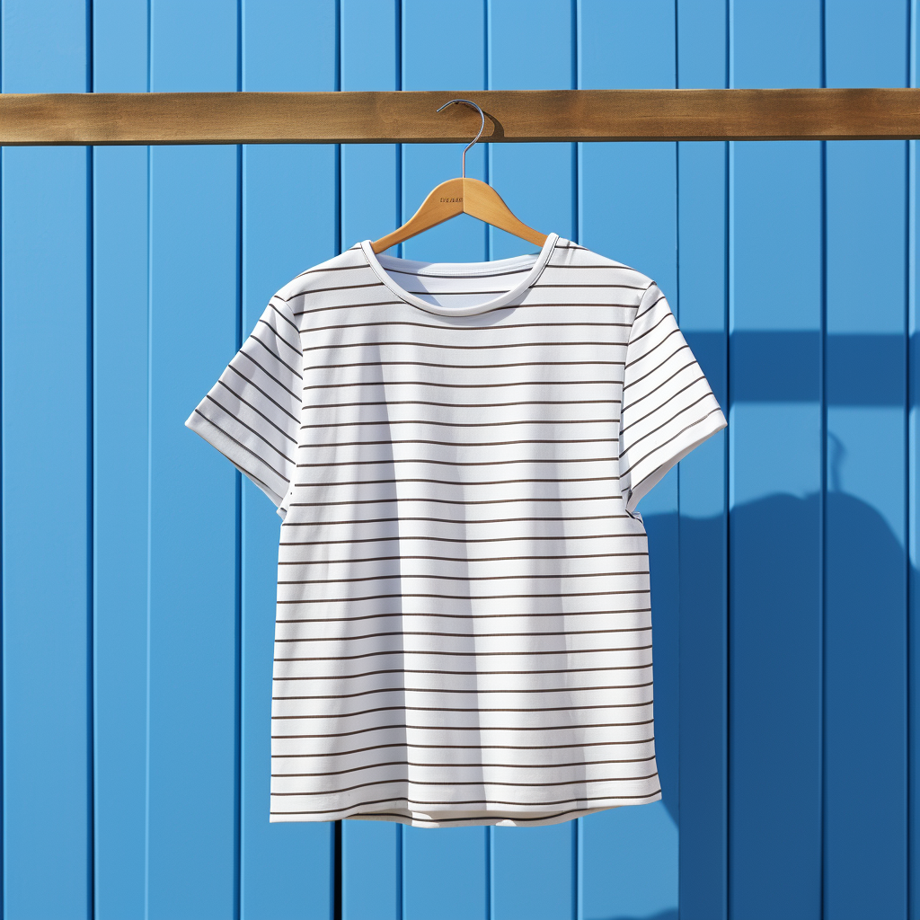 Organic cotton breton t-shirt draped on a wooden hanger